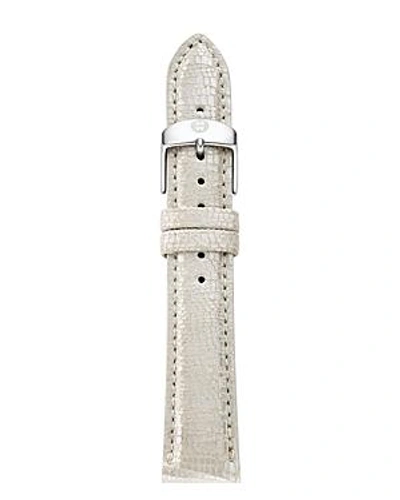 Shop Michele Metallic Leather Watch Strap, 16mm In Pearl