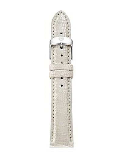 Shop Michele Metallic Leather Strap, 18mm In Pearl