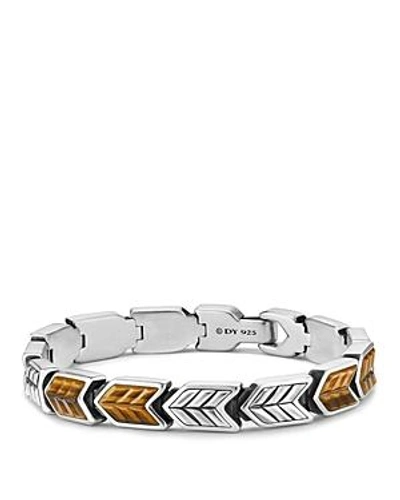 Shop David Yurman Chevron Link Bracelet With Tiger's Eye In Brown/silver