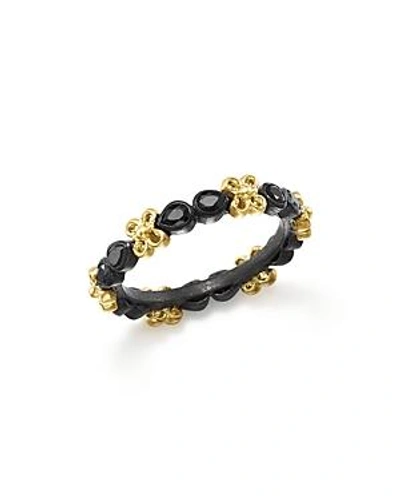 Shop Armenta 18k Yellow Gold And Blackened Sterling Silver Old World Black Sapphire Stacking Ring In Black/gold