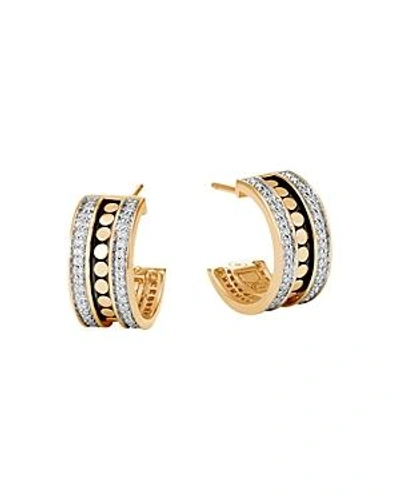Shop John Hardy 18k Yellow Gold Dot Diamond Hoop Earrings In White/gold