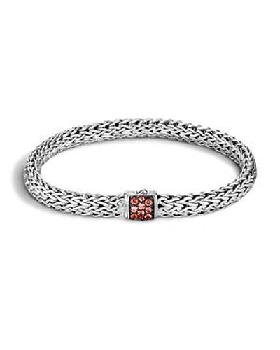 Shop John Hardy Classic Chain Sterling Silver Lava Small Bracelet With Red Sapphire In Red/silver
