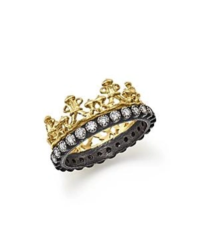 Shop Armenta 18k Yellow Gold And Blackened Sterling Silver Old World Half Crown Diamond Ring In White/multi