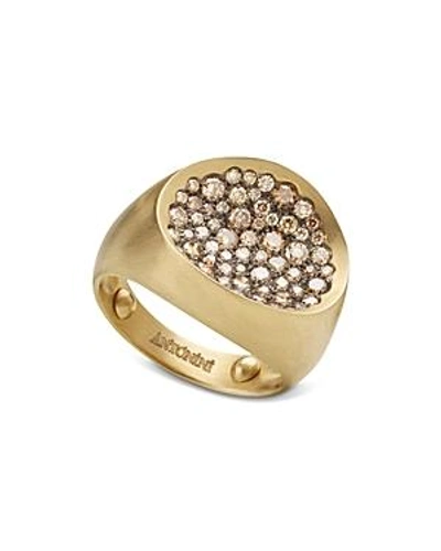 Shop Antonini Matte 18k Yellow Gold Matera Small Pave Cognac Diamond Ring In Brown/gold
