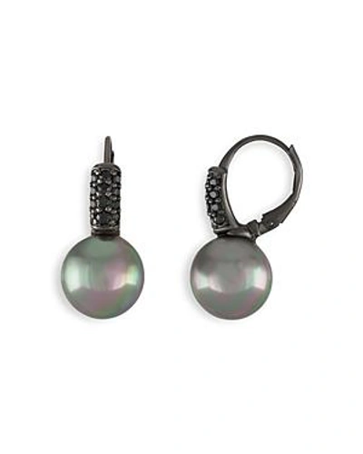 Shop Majorica Simulated Pearl Drop Leverback Earrings In Gray/black