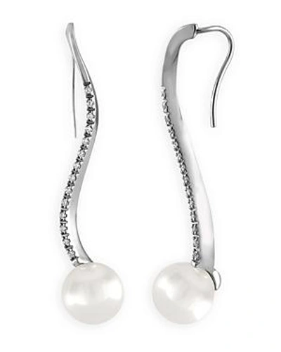 Shop Majorica Simulated Pearl Spiral Earrings In Silver/white