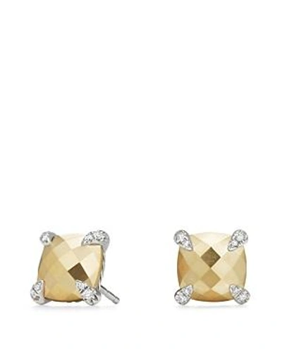 Shop David Yurman Chatelaine Stud Earrings With 18k Gold And Diamonds In White/gold