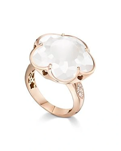 Shop Pasquale Bruni 18k Rose Gold Floral Milky Quartz Ring With Diamonds In Rose/white