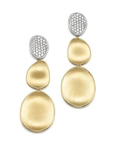 Shop Marco Bicego Diamond Lunaria Three Drop Large Earrings In 18k Yellow Gold