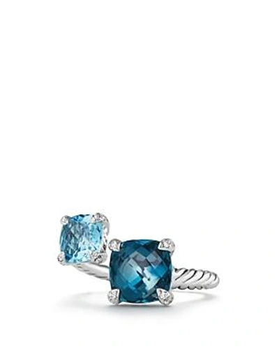 Shop David Yurman Châtelaine Bypass Ring With Hampton Blue Topaz, Blue Topaz And Diamonds In Blue/white
