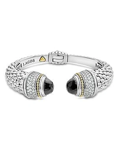 Shop Lagos 18k Gold And Sterling Silver Caviar Color Black Spinel And Diamond Cuff, 14mm In Black/white