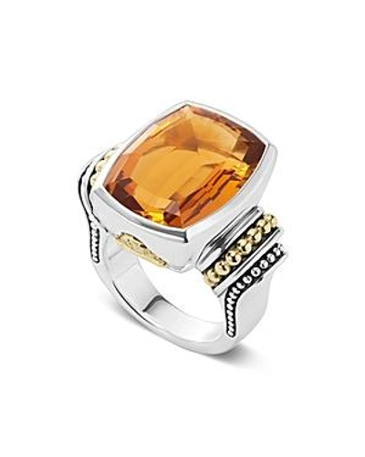 Shop Lagos 18k Gold And Sterling Silver Caviar Color Large Citrine Ring In Orange/silver