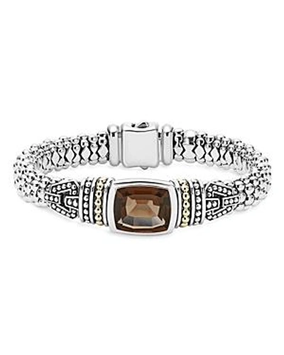 Shop Lagos 18k Gold And Sterling Silver Caviar Color Bracelet With Smoky Quartz In Brown/silver