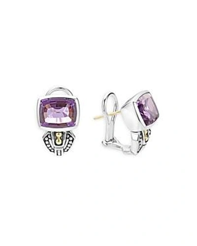 Shop Lagos 18k Gold And Sterling Silver Caviar Color Stud Huggie Drop Earrings With Amethyst In Purple/silver