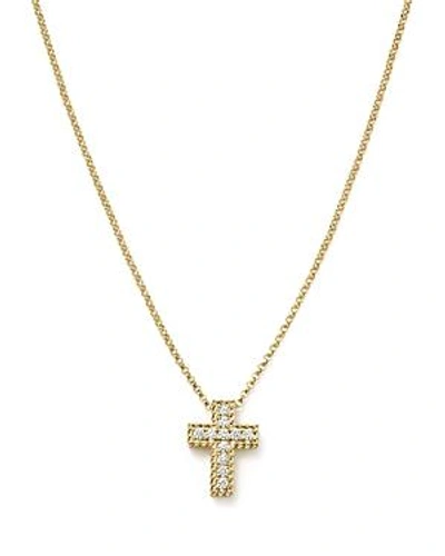 Shop Roberto Coin 18k Yellow Gold Tiny Treasures Diamond Cross Pendant Necklace, 17 In White/gold