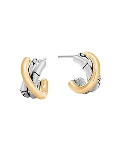Shop John Hardy Brushed 18k Yellow Gold And Sterling Silver Bamboo J Hoop Earrings In Silver/gold