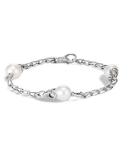 Shop John Hardy Sterling Silver Bamboo Cultured Freshwater Pearl Station Bracelet In White/silver