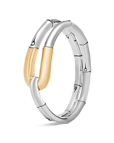 Shop John Hardy 18k Yellow Gold And Sterling Silver Bamboo Flex Cuff In Silver/gold