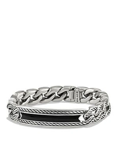 Shop David Yurman Maritime Curb Link Id Bracelet With Black Onyx In Black/silver