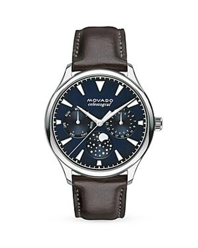 Shop Movado Heritage Celestograf Watch, 36mm In Navy/brown