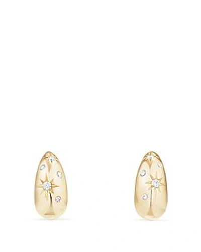 Shop David Yurman Pure Form Pod Earrings With Diamonds In 18k Gold In White/gold