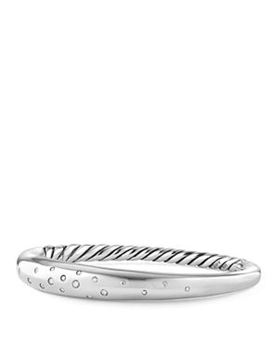Shop David Yurman Pure Form Smooth Bracelet With Diamonds In White/silver