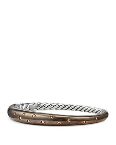 Shop David Yurman Pure Form Mixed Metal Smooth Bracelet With Cognac Diamonds, Bronze & Sterling Silver In Brown