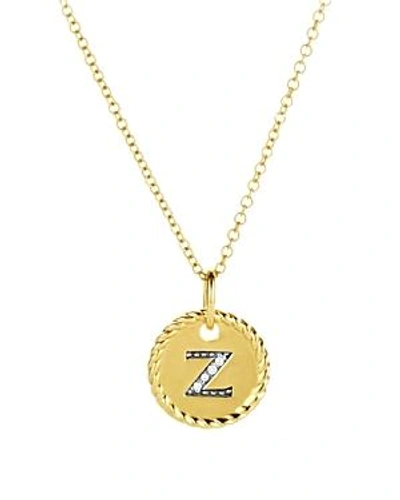 Shop David Yurman Cable Collectibles Initial Pendant With Diamonds In Gold On Chain, 16-18 In Z