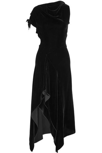 Shop Roland Mouret Wren Cutout Asymmetric Draped Velvet Midi Dress