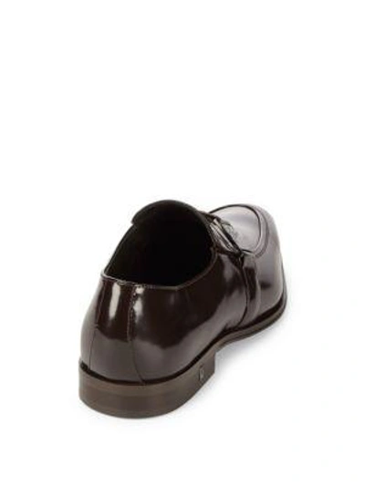 Shop Versace Spazzolato Leather Loafers In Brown