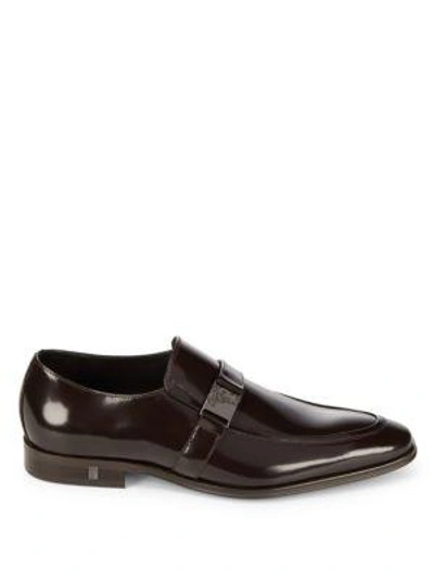 Shop Versace Spazzolato Leather Loafers In Brown