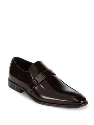 Shop Versace Spazzolato Leather Loafers In Dark Brown