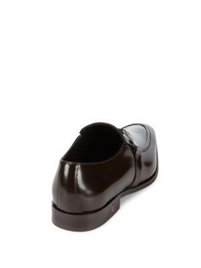 Shop Versace Spazzolato Leather Loafers In Dark Brown
