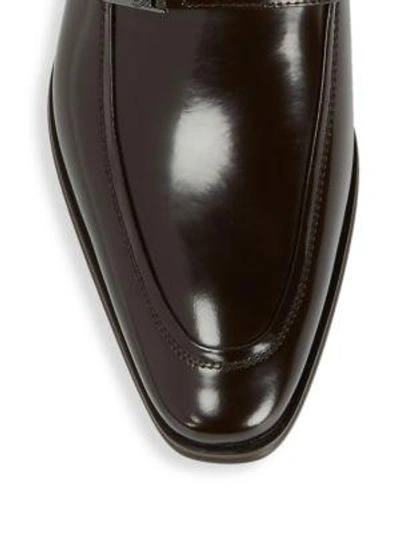 Shop Versace Spazzolato Leather Loafers In Dark Brown