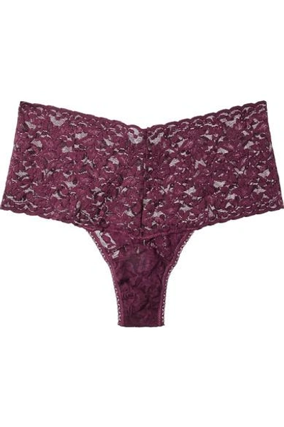 Shop Hanky Panky Retro Stretch-lace Thong In Grape