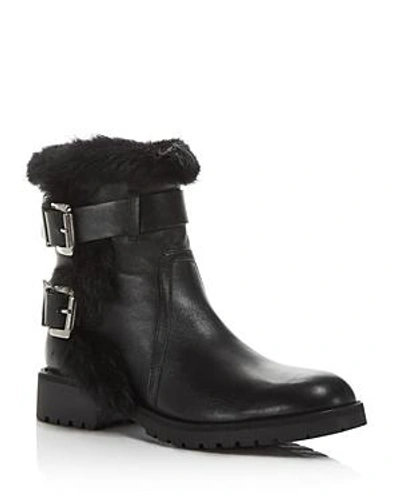 Shop Charles David Rustic Leather And Rabbit Fur Moto Booties In Black