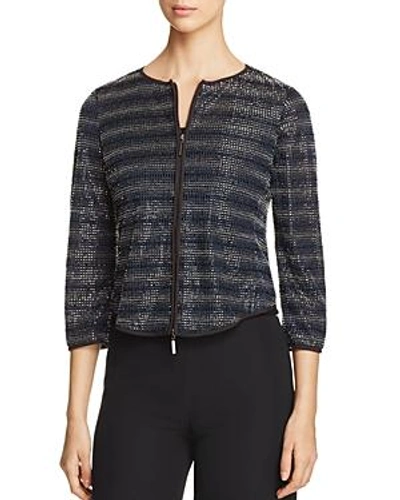 Shop Armani Collezioni Collezioni Beaded Jacket In Blue Striped