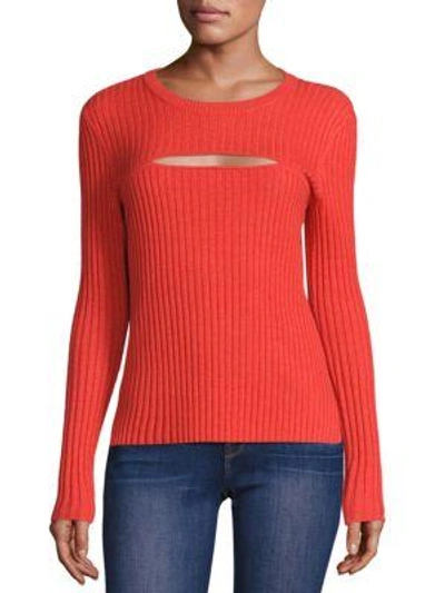 Shop Peserico Rib-knit Cutout Sweater In Tomato