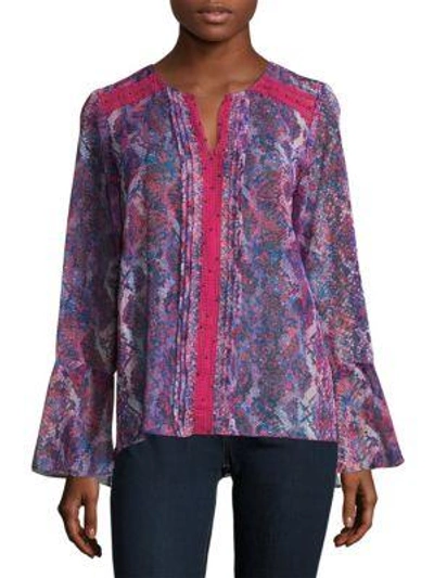 Shop T Tahari Embellished Peasant Blouse In Purple Multi