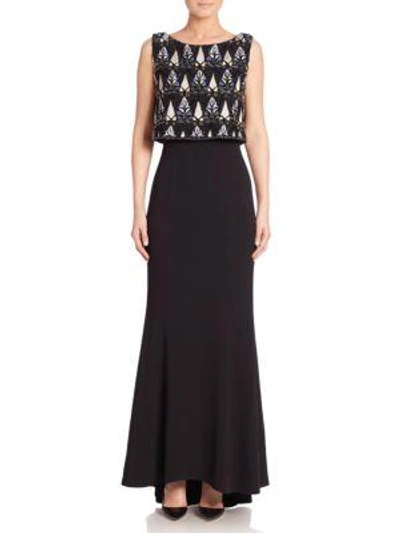 Shop Laundry By Shelli Segal Platinum Beaded Sleeveless Gown In Black