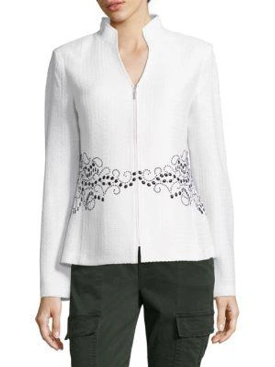Shop St John Stand Collar Knitted Jacket In Black White