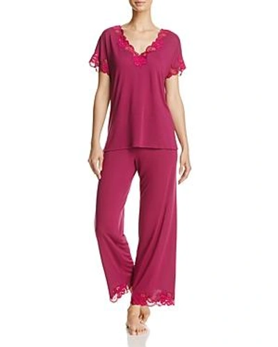 Shop Natori Zen Floral Lace-trim Short Sleeve Pajama Set In Dragonfruit