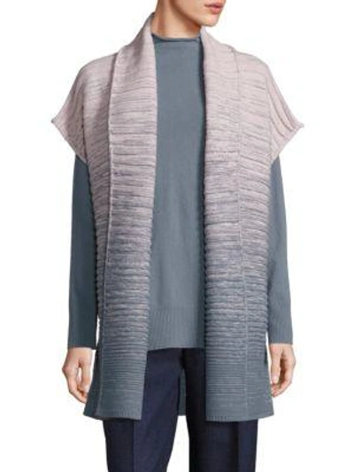 Shop Lafayette 148 Merino Wool & Cashmere Rib-knit Ombre Cardigan In Grey