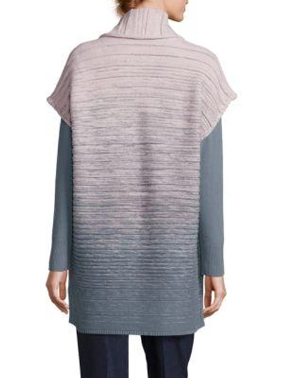 Shop Lafayette 148 Merino Wool & Cashmere Rib-knit Ombre Cardigan In Grey