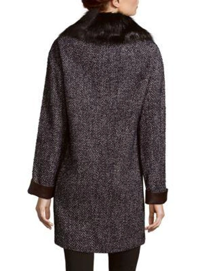 Shop Dawn Levy Kaba Faux Fur-trimmed Coat In Navy
