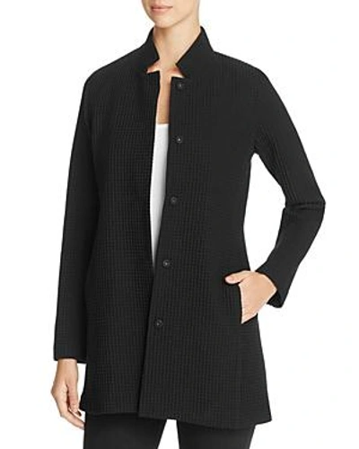 Shop Eileen Fisher Stand Collar Waffle-knit Jacket In Black