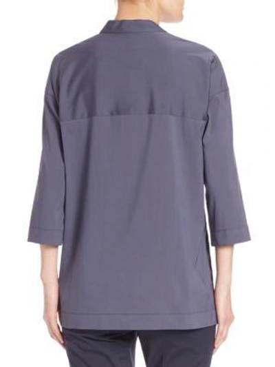 Shop Lafayette 148 Solid Winnie Blouse In Blue Note