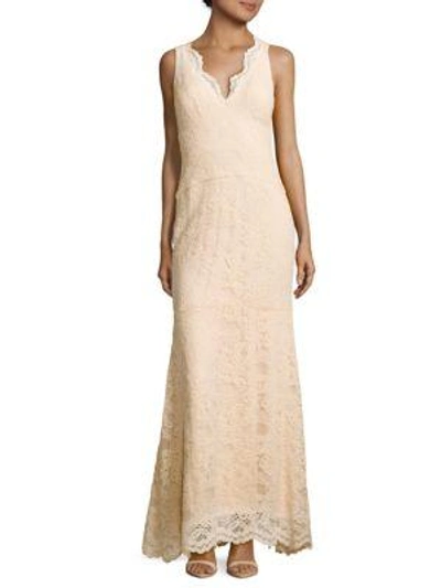 Shop Nicole Miller Sleeveless Floral Scalloped Dress In Blush
