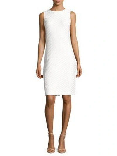 Shop St John Sleeveless Textured Wool-blend Dress In Bright White