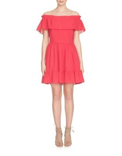 Shop Cynthia Steffe Off-the-shoulder Ruffle Dress In Rose Red